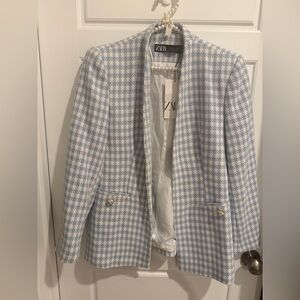 Zara Women's Blazer in Blue and White Check